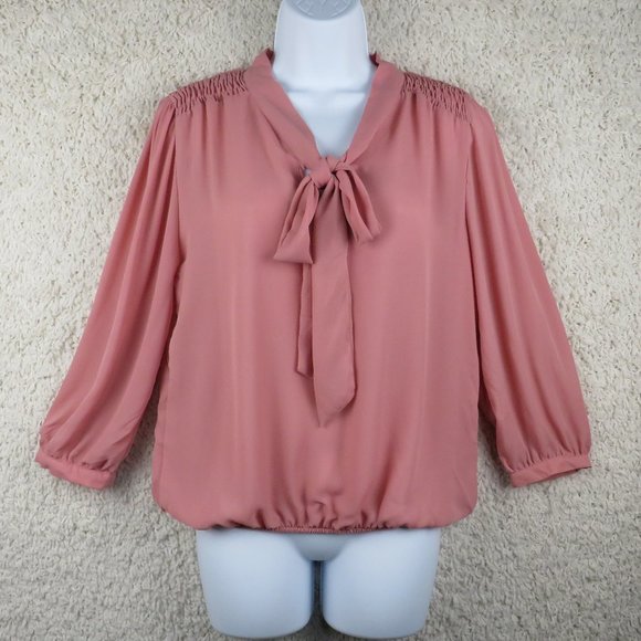 Ups & Downs* Women's Long Sleeve Cutout Neckline Elastic Waist Blouse~ Medium‎ - Picture 1 of 9